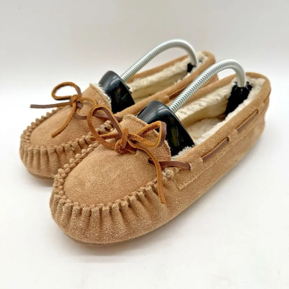 Minnetonka 4811 Cassie Tan Moccasin Youth 4 Fur Lined Suede Leather Slippers
